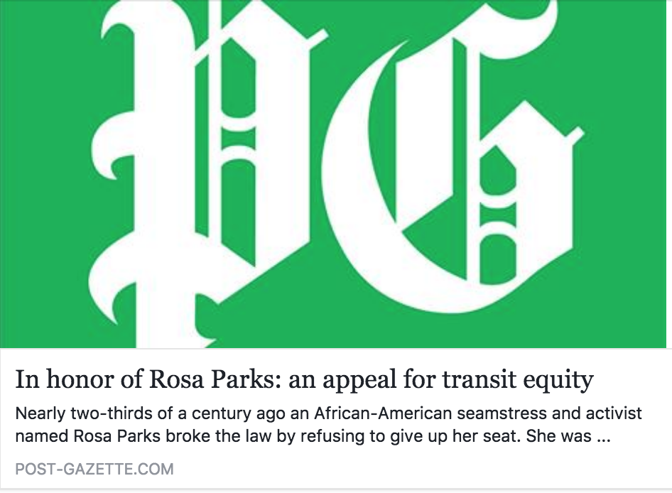 PPT joins ATU Local 85 and the Sierra Club  in publishing an op-ed on Transit Equity Day in honor of Rosa Parks